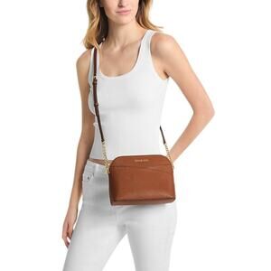 Michael Kors Jet Set Travel Dome Crossbody Bag Saffiano Leather Gold-Tone